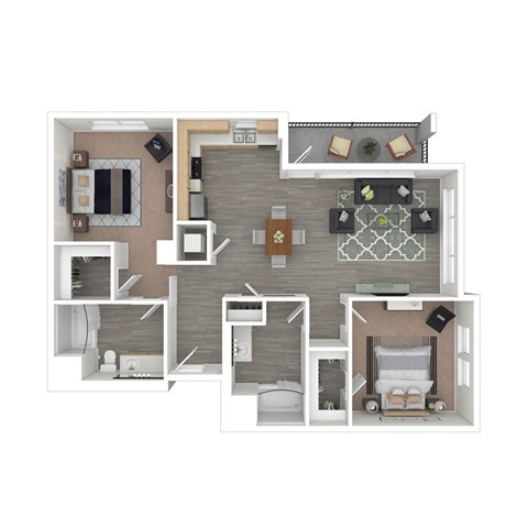 Floor plan for 2 beds, 2 baths, 1086 sqft